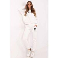 Love Lace Women's Embroidered Cotton Polyester Sweatshirt Pants Set in White