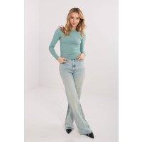 Love Lace Women's Cotton Fitted Long Sleeve Boat Neck Blouse in Green