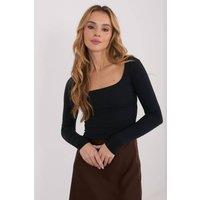 Love Lace Women's Fitted Cotton Elastane Long Sleeve Blouse in Black
