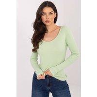 Love Lace Women's Ribbed Cotton V Neck Fitted Long Sleeve Top in Green