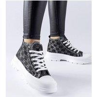 Love Lace Women's Terenzio Monogram Fabric Lace Up High Top Sneakers Summer in Black | Size: 5.5