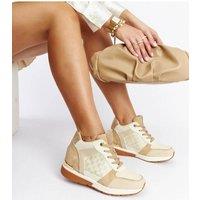 Love Lace Women's Wedge Sneakers for Summer Everyday Wear with Chestnut Sole in Beige | Size: 5.5