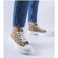 Love Lace Women's Summer High Brown Sneakers with Terenzio Monogram Lace Up | Size: 7.5