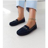 Love Lace Women's Moccasin Slip On Fabric Loafers with Almond Toe Flat Sole in Blue | Size: 4.5