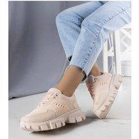 Love Lace Women's Sport Sneakers On Massive Sole For Summer Comfort Style in Pink | Size: 6.5