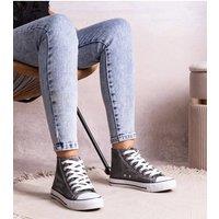 Love Lace Women's Shiny Mesh High Top Lace Up Sneakers with Beige Rubber Sole in Black | Size: 4.5