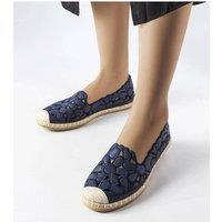 Love Lace Women's Openwork Espadrille Slip On Shoes with Beige Rubber Sole in Blue | Size: 4.5