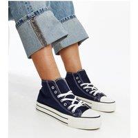 Love Lace Women's Bagy Cauji Navy High Top Chunky Rubber Sole Laced Sneakers in Blue | Size: 4.5