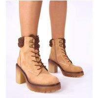 Love Lace Women's Alona Fur Lined Ankle Boots with Stable Heel for Winter in Beige | Size: 7.5