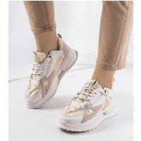 Love Lace Women's Mansfield Sport Sneakers Lace Up with White Rubber Sole in Beige | Size: 6.5