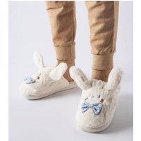 Love Lace Women's Warm Insulated Bow & Ears Slippers with Low Sole Easy Fit in White | Size: 6