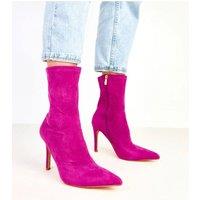 Love Lace Women's Elegant Suede Ankle Boots with Column Heel & Zipper Closure in Magenta | Size: 3.5