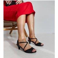 Love Lace Women's Tomica Shiny Buckle Medium Heel Sandals with Round Toe Comfort in Black | Size: 5.5