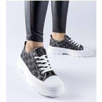 Love Lace Women's Antonella Monogram Elegant Lace Up Sneakers with Comfort in Black | Size: 6.5