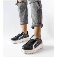 Love Lace Women's Platform Lace Up Sneakers With White Rubber Sole Streetwear in Black | Size: 6.5