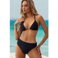 KDMD Women's High Waist Swimsuit Bottoms Tropical Sin Black | Size: Small