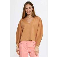 Love Lace Women's Oversized V Neck Blouse with Balloon Sleeves Style 221719 in Brown | Size: 42