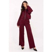 Love Lace Women's One Size Blouse & Pants Set with Wide-Leg Fit in Burgundy