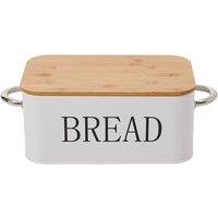 Living and Home Metal Bread Box Bread Bin with Reversible Bamboo Lid Hanldes in White