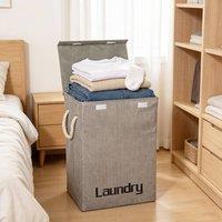 Garden Sanctuary Laundry Baskets Washing Clothes Storage Folding Basket Hamper with Lid in Grey