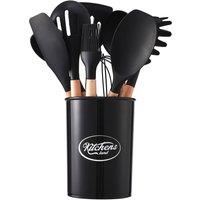 Garden Sanctuary 11-piece Silicone Kitchen Utensil Set for Nonstick Cookware in Black