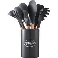Garden Sanctuary Silicone Kitchen Cooking Utensils Set in Dark Grey