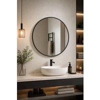 Garden Sanctuary Nordic Round Bathroom Framed Mirror Wall Hanging in Black