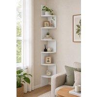 Garden Sanctuary Wooden Zigzag Floating Corner Shelves 5-Tier White