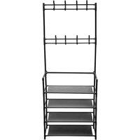 Garden Sanctuary Entryway 4 Tier Shoe Rack with Coat Hanger in Black