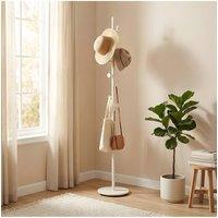 Living and Home 170cm Freestanding Coat Rack with 8 Hooks, Marble Base in White