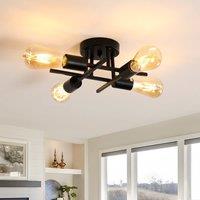 COMELY Industrial Semi Flush Ceiling Lights, 4-Light Rustic Sputnik Chandelier in Black