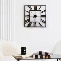 Living and Home 60cm Modern Roman Numeral Skeleton Square Metal Wall Clock in Black