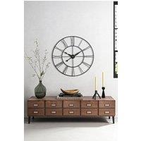 Living and Home 60cm Dia Vintage Cut-Out Roman Numeral Metal Wall Clock in Dark Grey