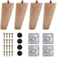 Living and Home 4Pcs 10cm Natural Oak Angled Round Tapered Furniture Legs with Fixing Plates