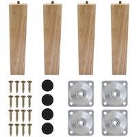 Living and Home 4Pcs 20cm Oak Square Tapered Furniture Legs with Transparent Lacquer Finish in Natural