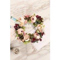 Living and Home 45cm Artificial Peony Mixed Flower Wreath Decoration in Pink