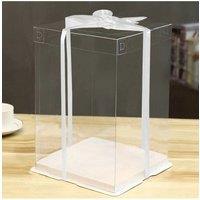 Living and Home 17x28cm PVC Rectangular Cake Box Gift Box with Clear Lid & Ribbon in White | Size: 17x28 cm