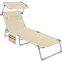 tectake Sun Lounger - foldable with sun canopy in Beige | Size: 1 Seater