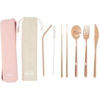 Orsina 6 Pc Straw Cutlery Set with Box, Spoon & Fork Set, Serving Fork & Spoon, Unique Cutlery Set in Rose Gold
