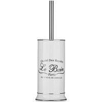 Orsina White Stoneware Toilet Brush & Holder, Bathroom Loo Brush Set With Black Lettering, Sturdy Lavatory Brushes