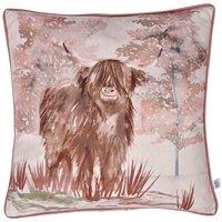 Dreams & Drapes 'Hanson Highland Cow' Luxe Velvet Filled Cushion in Terracotta | Size: 43 cm x 43 cm