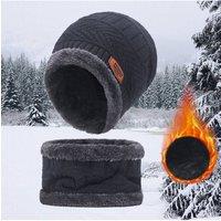 KDMD Fleece Lined Knit Beanie Hat & Scarf Set Winter Warmth in Charcoal