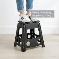 FLAVORA Black Large Foldable Step Stool Portable Kitchen Step Seat