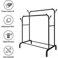 FLAVORA Heavy Duty Double Rail Clothes Rack With Multi Shelves in Black | Size: 0.6m2