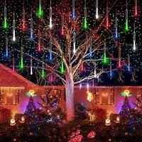 EONLION Multicoloured LED Solar Lights Meteor Shower Rain in White | Size: 100 cm