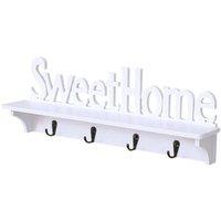 NESTLUNE Wooden Wall Mounted Key Holder Hanging Hanger Hooks in White | Size: 10000mm x 520mm