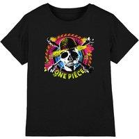 One Piece Jolly Roger Tropical Logo Kids T-Shirt, Black | Size: 9-11 Years
