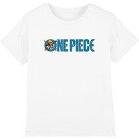 One Piece Luffy Jolly Roger Blue Logo Kids T-Shirt, White | Size: 12-13 Years