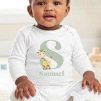 Aye Do Gifts Personalised Little Giraffe Initial Babygrow | Name UK in White | Size: Newborn