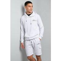 AARHON Men's Mens White Printed Hoodie & Shorts Comfy Tracksuit | Size: Medium